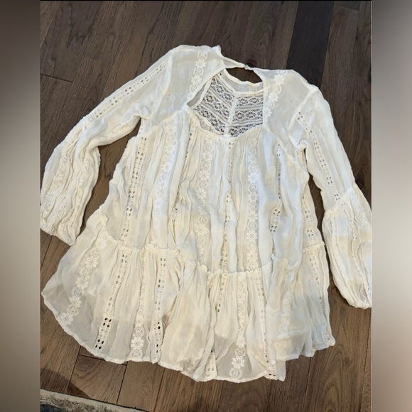 Free People White Kiss Kiss Tunic Hippie Flowy Boho Lace Size XS - Picture 5 of 6